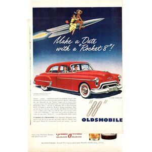 1950 Oldsmobile 88 Sedan Rocket 8 Engine Vintage Print Ad Space 50s Wall Art